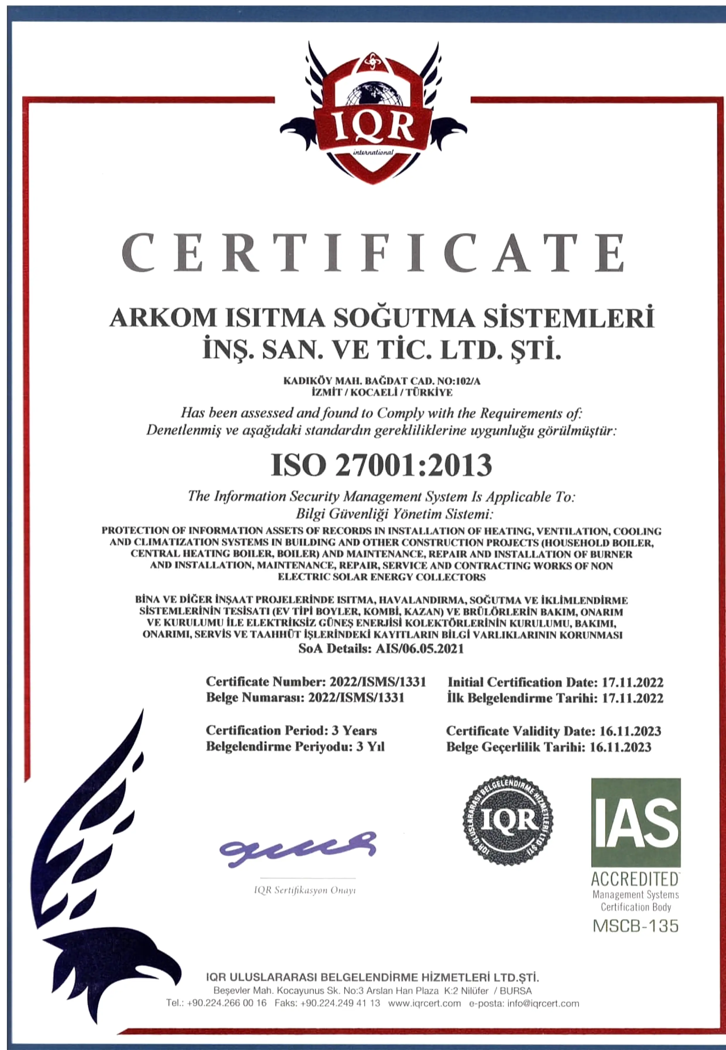 Arkom Teknik Sertifika - İso 27001 - 27001-belgesi