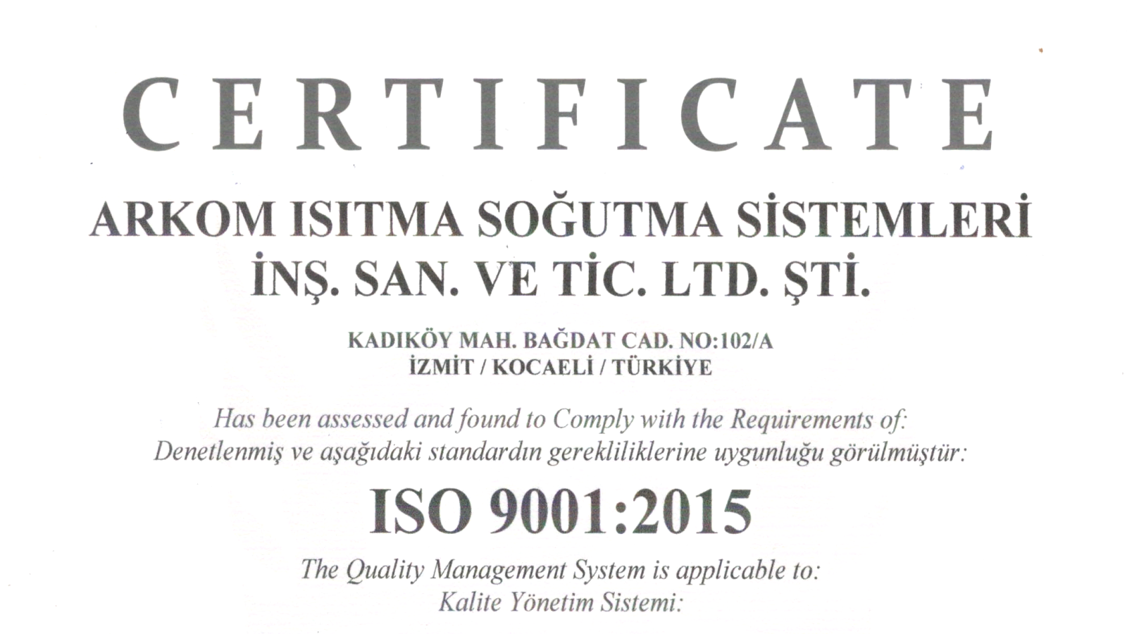 Arkom Teknik Sertifika - İSO 9001 - slug-30